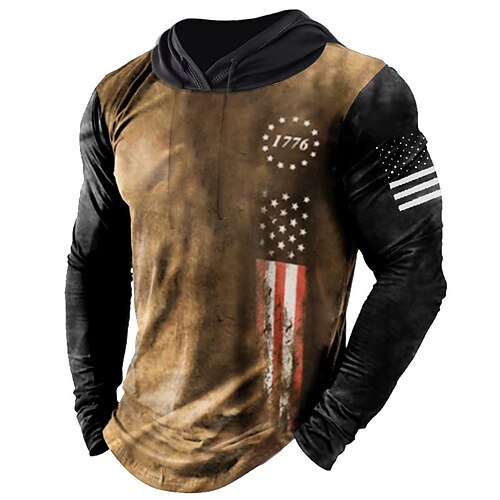 

Men's Unisex Hoodie Pullover Hoodie Sweatshirt Color Block Graphic Prints National Flag Patchwork Print Hooded Daily Sports 3D Print Casual Streetwear Hoodies Sweatshirts Long Sleeve Brown
