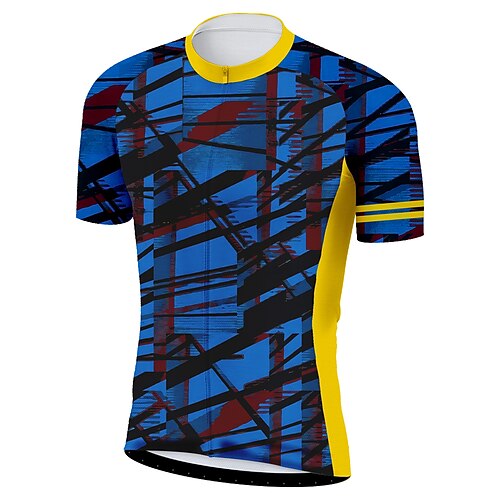 

21Grams Men's Cycling Jersey Short Sleeve Bike Top with 3 Rear Pockets Mountain Bike MTB Road Bike Cycling Breathable Quick Dry Moisture Wicking Reflective Strips Blue Graffiti Polyester Spandex