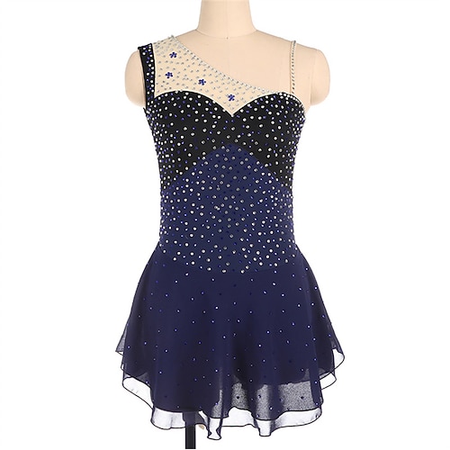 

Figure Skating Dress Women's Girls' Ice Skating Dress Black Blue Open Back High Elasticity Training Competition Skating Wear Crystal / Rhinestone Sleeveless Ice Skating Figure Skating / Winter