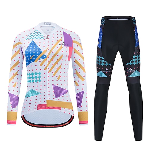 

Miloto Women's Cycling Jersey with Tights Long Sleeve Winter PinkWhite Geometic Bike Clothing Suit Reflective Strips Spandex Sports Geometic Clothing Apparel / Stretchy