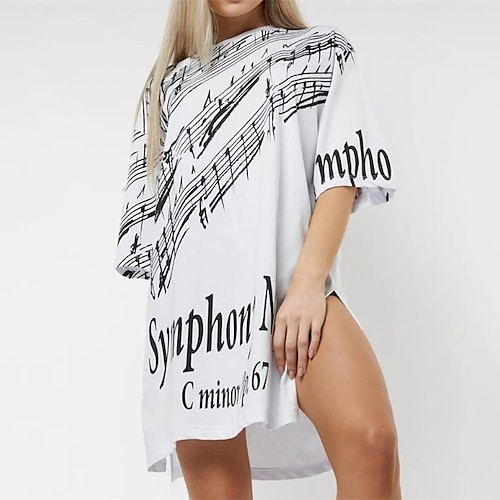 

Women's T Shirt Dress Tee Dress Shift Dress Short Mini Dress White Black Half Sleeve Striped Letter Split Print Spring Summer Crew Neck Casual Modern 2022 S M L XL XXL 3XL 4XL 5XL / Casual Dress
