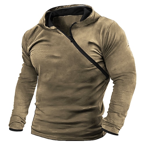 

Men's Zip Hoodie Sweatshirt Pullover Solid Color Zipper Sports Outdoor Daily Sports Basic Casual Hoodies Sweatshirts Brown