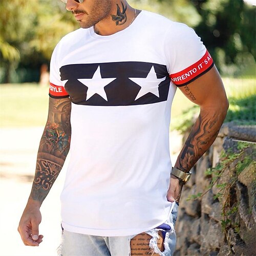 

Men's Unisex T shirt Tee Star Graphic Prints Crew Neck White Outdoor Street Short Sleeve Print Clothing Apparel Sports Designer Casual Big and Tall / Summer / Summer