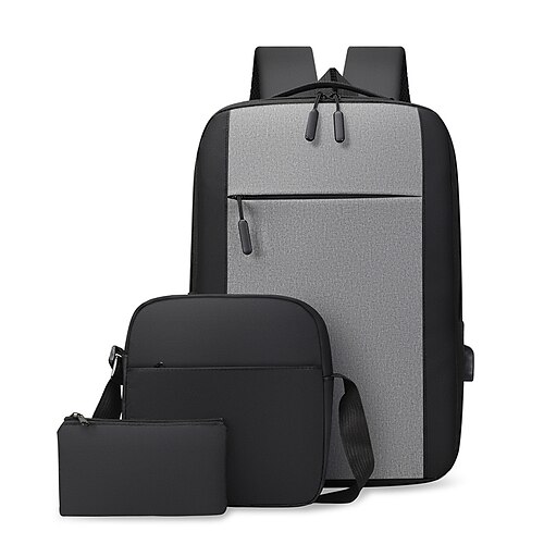 

Men's Women's Laptop Bag Backpack Rubber 3 Pcs Purse Set Zipper Solid Color Daily Office & Career Black Blue Gray