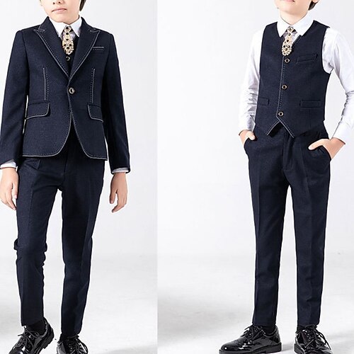 

Kids Boys Suit Blazer Shirt Pants Clothing Set 5 Pieces Long Sleeve Black Solid Color Formal Gentle Regular 3-13 Years
