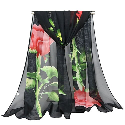 

Women's Scarves Shawl Christmas Holiday Flowers Chiffon Vintage Retro Casual 1 PC