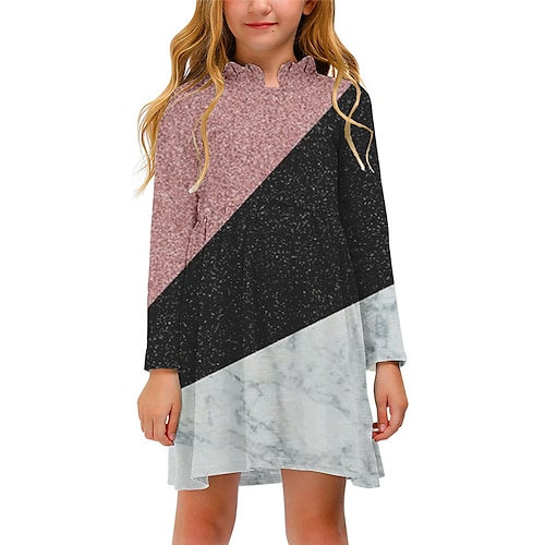 

Kids Little Girls' Dress Color Block A Line Dress Daily Holiday Vacation Print Pink Above Knee Long Sleeve Casual Cute Sweet Dresses Fall Winter Regular Fit 3-12 Years