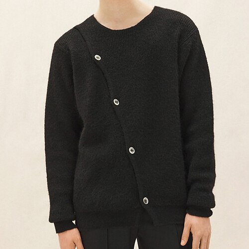 

Men's Cardigan Sweater Jumper Ribbed Knit Knitted Button Solid Color Crew Neck Basic Casual Daily Holiday Fall Winter White Black S M L / Long Sleeve