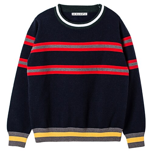 

Kids Boys Sweater Stripe School Long Sleeve Active Cotton 5-13 Years Winter Blue Gray