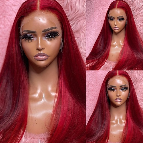 

Remy Human Hair 13x4 Lace Front Wig Free Part Brazilian Hair Silky Straight Red Wig 130% 150% Density with Baby Hair Natural Hairline 100% Virgin Glueless Pre-Plucked For Women wigs for black women