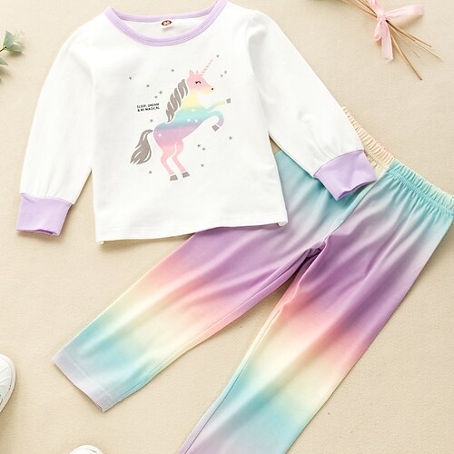 

Kids Girls' T-shirt Shorts Clothing Set 2 Pieces Long Sleeve White Unicorn Casual Daily 2-6 Years