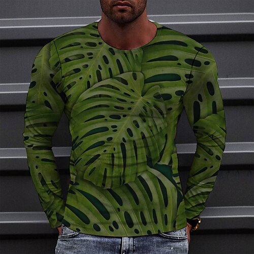 

Men's T shirt Tee Tee Graphic Round Neck Green Long Sleeve 3D Print Casual Daily Print Tops Fashion Designer Comfortable Big and Tall