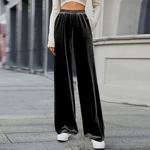 

Women's Culottes Wide Leg Chinos Velvet Gray Black High Waist Trousers Chino Casual Daily Micro-elastic Full Length Solid Color S M L XL XXL / Loose Fit