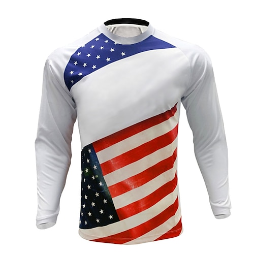 

21Grams Men's Downhill Jersey Long Sleeve White American / USA Bike Breathable Quick Dry Polyester Spandex Sports American / USA Clothing Apparel / Stretchy