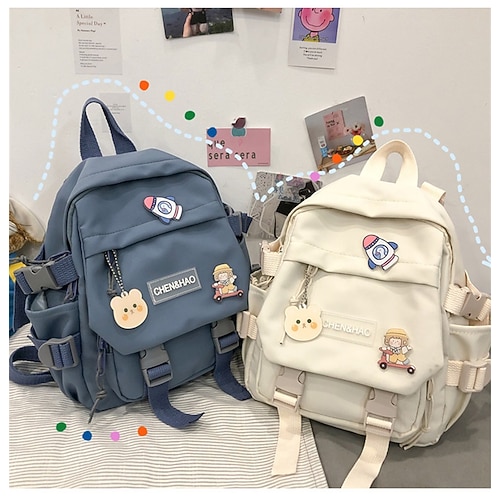 

School Backpack Bookbag Solid Color for Student Boys Girls Water Resistant Wear-Resistant Breathable Nylon School Bag Back Pack Satchel 13.96 inch
