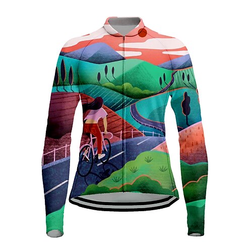 

21Grams Women's Cycling Jersey Long Sleeve Bike Top with 3 Rear Pockets Mountain Bike MTB Road Bike Cycling Quick Dry Moisture Wicking Green Graphic Patterned Sports Clothing Apparel / Stretchy