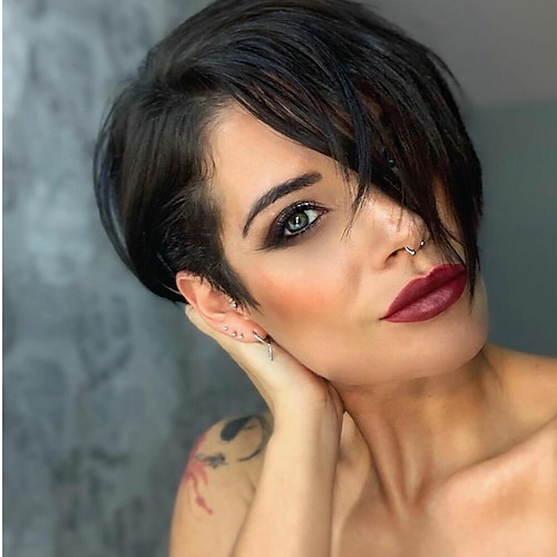 

Transparent Lace Short Bob Wig Brazilian Remy Straight Pixie Cut Wig T Part 13X4X1 Lace Front Human Hair Wig Preplucked For Black Women