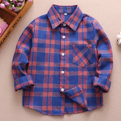 

Kids Boys Shirt Plaid Outdoor Long Sleeve Active Cotton 2-12 Years Winter Green Blue Yellow