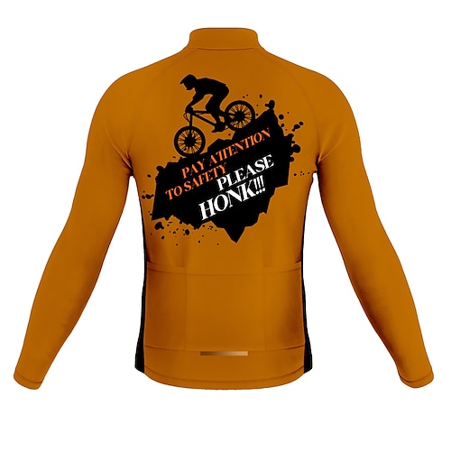 

21Grams Men's Cycling Jersey Long Sleeve Bike Top with 3 Rear Pockets Mountain Bike MTB Road Bike Cycling Breathable Quick Dry Moisture Wicking Reflective Strips Orange Graphic Honk Your Horn