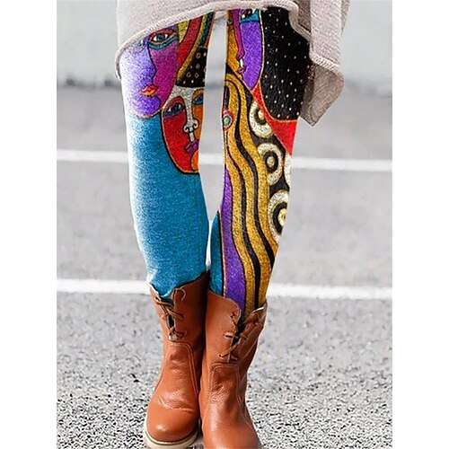 

dametights leggings print fuld længde bukser dagligt mikroelastisk grafisk mønstret geometrisk mavekontrol numseløft skinny farve 4 2xl