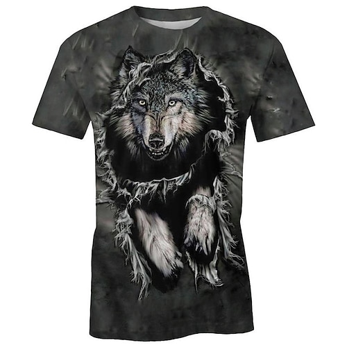 

Men's Unisex T shirt Tee Animal Wolf Graphic Prints Crew Neck Dark Gray 3D Print Outdoor Street Short Sleeve Print Clothing Apparel Sports Designer Classic Big and Tall / Summer / Summer