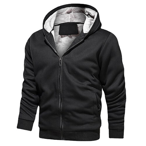 

Men's Fuzzy Sherpa Full Zip Hoodie Jacket Quarter Zipper Hoodie Black Blue Red Gray Hooded Solid Color Zipper Pocket Work Casual Streetwear Casual Winter Fall & Winter Clothing Apparel Hoodies