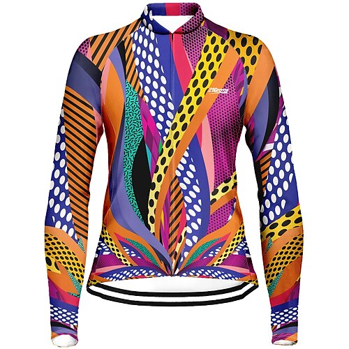 

21Grams Women's Cycling Jersey Long Sleeve Bike Top with 3 Rear Pockets Mountain Bike MTB Road Bike Cycling Breathable Quick Dry Moisture Wicking Reflective Strips Orange Graphic Polyester Spandex