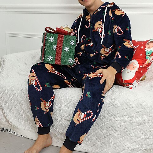 

Men's Christmas Pajamas Loungewear Sleepwear Onesie Pajamas Graphic Prints Fashion Comfort Soft Home Christmas Bed Polyester Warm V Wire Fall Spring Green Black