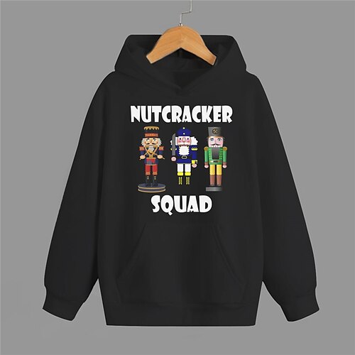

Nutcracker Kids Boys Hoodie Letter Outdoor 3D Print Long Sleeve Pocket Fashion 3-13 Years Winter Black White