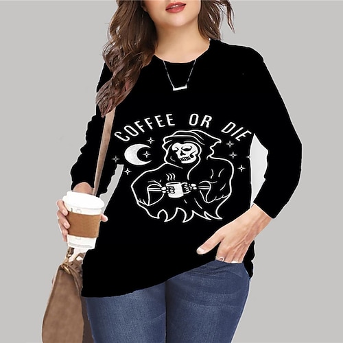 

Women's Plus Size Tops Pullover Sweatshirt Hoodie Sweatshirt Skull Letter Print Long Sleeve Crewneck Casual Halloween Halloween Daily Microfiber Fall Winter Black