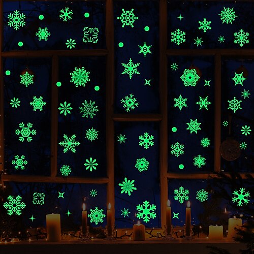 

Luminous Christmas Snowflakes Window Film Home Bedroom Bathroom Glass Window Film Stickers Self Adhesive Sticker 20 x 30cm x 9PCS Wall Stickers for Bedroom Living Room