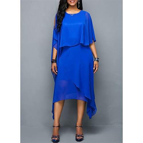 

Women's Casual Dress Shift Dress Midi Dress Lake blue Blue Red Half Sleeve Pure Color Mesh Patchwork Fall Winter Crew Neck Stylish Casual 2022 S M L XL 2XL 3XL 4XL 5XL