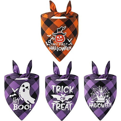 

Plaid Halloween pet triangle towel dog saliva towel Halloween pet bib children's Halloween decorations