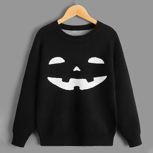

Kids Boys Halloween Sweatshirt Pumpkin Outdoor 3D Print Long Sleeve Crewneck Active 3-12 Years Winter Black