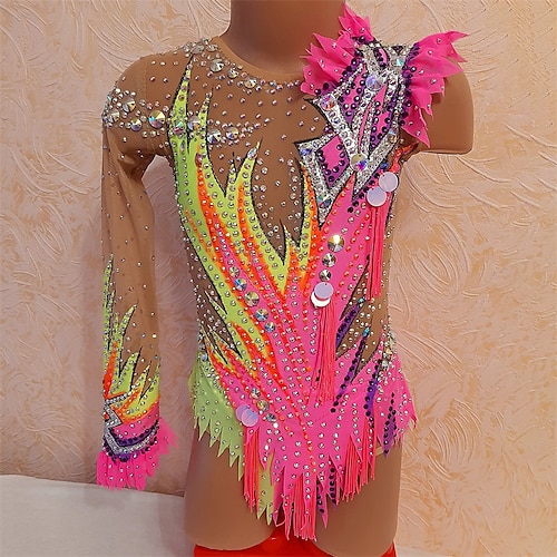 

Gymnastikdragter Til Rytmisk Gymnastik Gymnastikstøvler Dame Pige Bodysuit Spandex Elastisk Åndbart sparkly Langærmet Ydeevne Træning Konkurrence Træning Atletik Kunstnerisk Gymnastik Gymnastik Lys