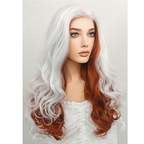 

X-Men Rogue Long Wavy White Auburn Mixed Lace Front Synthetic Hair Wig LF1703