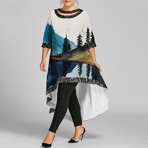 

Women's Plus Size Casual Dress Graphic Boat Neck Half Sleeve Fall Winter Casual Maxi long Dress Vacation Going out Dress / 3D Print