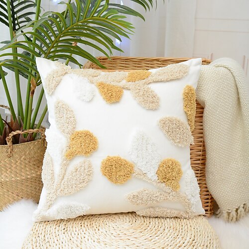 

Leaves Tufted Embroidery Pillow Covers Decorative Pillowcase Square Throw Cushion Cover for Sofa Couch Bed Bench Living Room 1PC