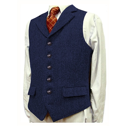 

Men's Vest Holiday Wedding Party Daily Wear Single Breasted Turndown Casual Traditional / Classic Comfortable Jacket Outerwear Pure Color Pocket Light Grey Dusty Blue Royal Blue / Winter / Spring