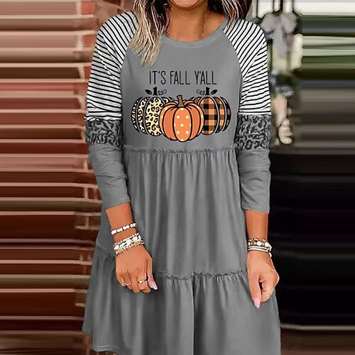 

Mujer Vestido informal Vestido de Columpio Amarillo Naranja Gris Manga Larga Leopardo Frunce Invierno Otoño Vestido de invierno vestido de otoño 2022 S M L XL 2XL 3XL