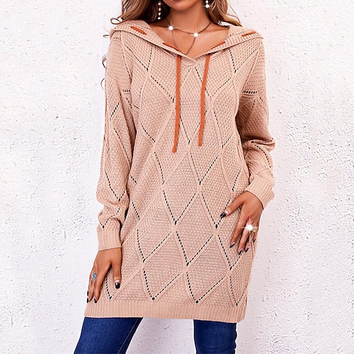 

Women's Pullover Sweater Jumper Crochet Knit Tunic Knitted Hole Letter Hooded Stylish Casual Outdoor Daily Fall Winter Pink S M L / Cotton / Long Sleeve