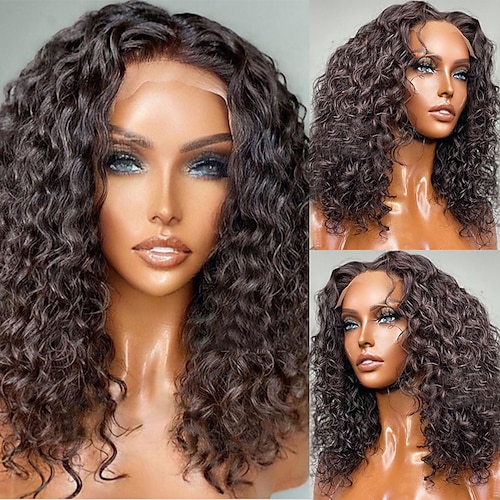 

Remy Human Hair 13x4 Lace Front Wig Middle Part Brazilian Hair Curly Black Wig 130% 150% Density with Baby Hair Natural Hairline 100% Virgin Glueless Pre-Plucked For wigs for black women Long Human