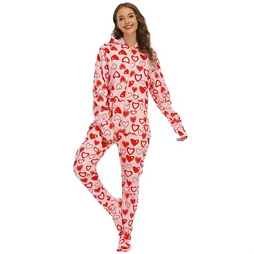 

Women's Winter Loungewear Kigurumi Pajamas Onesies Jumpsuits Heart Fashion Lovers Comfort Home Vacation Valentine's Day Polyester Warm Hoodie Long Sleeve Pocket Hoodie Fall Pink / Flannel / Pjs