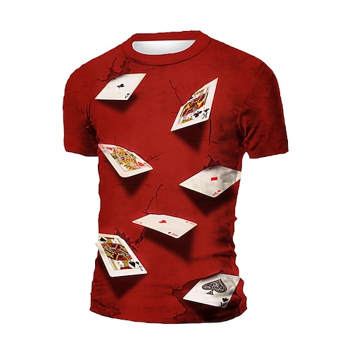 

Men's T shirt Tee Graphic Prints Poker Crew Neck Red 3D Print Outdoor Street Short Sleeve Print Clothing Apparel Sports Designer Casual Big and Tall / Summer / Summer