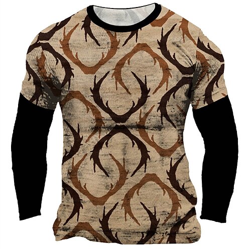 

Men's Unisex T shirt Tee Graphic Prints Geometry Crew Neck Yellow Long Sleeve 3D Print Outdoor Street Print Tops Basic Sports Designer Casual