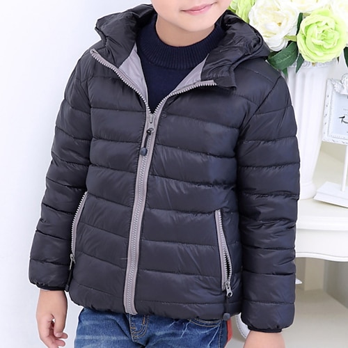 

Kids Boys Down Coat Outerwear Plain Long Sleeve Coat Daily Cotton Cool Black Blue Red Winter Fall 3-12 Years