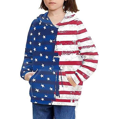 

Kids Girls' Hoodie Flag Outdoor 3D Print Long Sleeve Pocket Streetwear 3-13 Years Winter Blue
