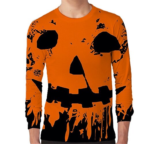 

Kids Boys Halloween T shirt Pumpkin Outdoor 3D Print Long Sleeve Crewneck Active 3-12 Years Winter Yellow