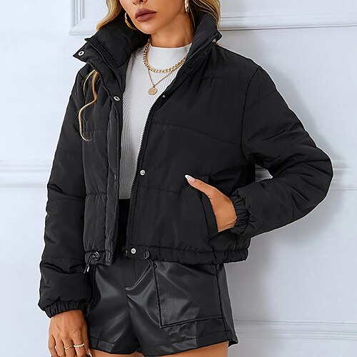 

Women's Puffer Jacket Winter Jacket Winter Coat Warm Breathable Outdoor Daily Wear Vacation Going out Pocket Zipper Turndown Comfortable Street Style Solid Color Regular Fit Outerwear Long Sleeve