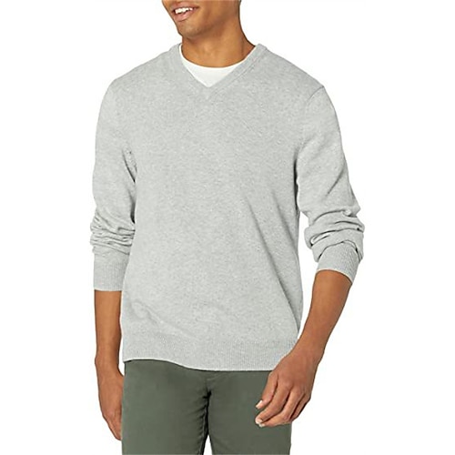 

Men's Sweater Pullover Sweater Jumper Ribbed Knit Cropped Knitted Solid Color V Neck Basic Stylish Outdoor Daily Clothing Apparel Winter Fall Blue Navy Blue S M L